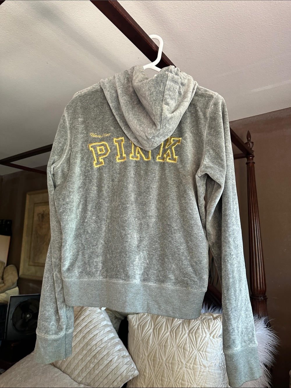 PINK Victoria's Secret Gray Zip-Up Hoodie and yoga pants with Yellow Script - Picture 7 of 13